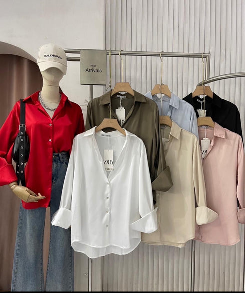 Casual Satin Colar Down Shirts
